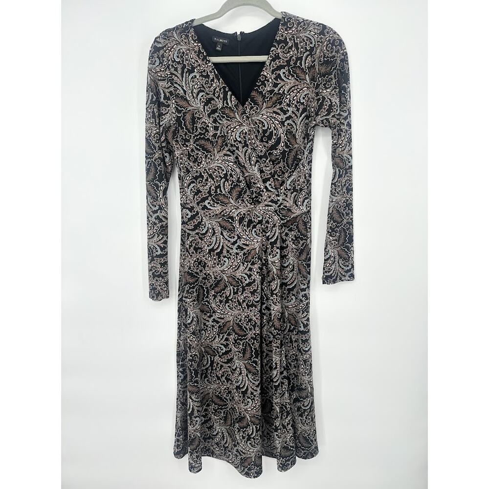 Talbots Faux Wrap Midi Paisley Dress Size Medium Career Slinky Neutral Earthy